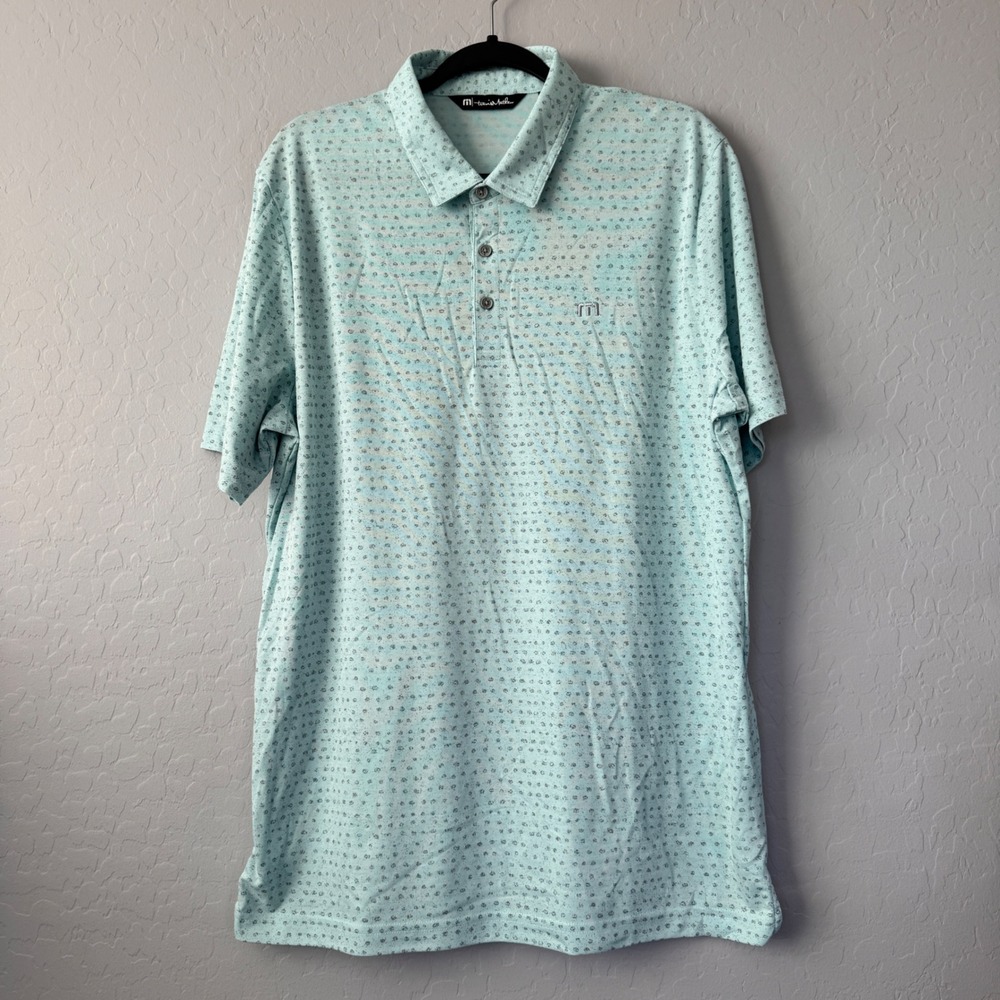 Travis Mathew Mens XL Polo Shirt Golf Lightweight Blue Gray Print Patterned